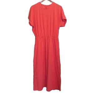 H&M Long Coral Red Elastic waist Jersey Tee Shirt Dress Medium Large